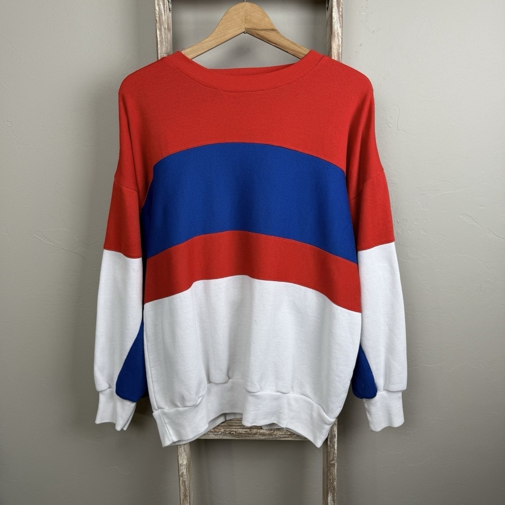 Vintage MTO Sport Colorblock Stripe Pullover Sweatshirt size Large, USA